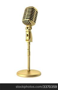golden vintage microphone isolated on white background