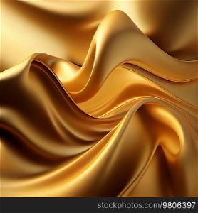 Golden waves silk background. Illustration AI Generative 