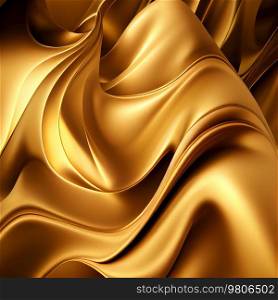 Golden waves silk background. Illustration AI Generative 
