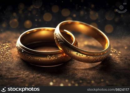 Golden wedding rings. Illustration Generative AI