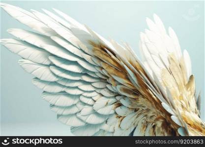 Golden white angel wings dream. Digital fairy. Generate Ai. Golden white angel wings dream. Generate Ai