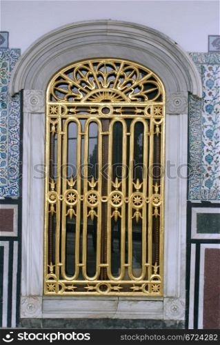 Golden window and wall in Harem, Topkapi palace