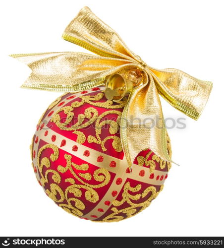 Golden with red Christmas ball isolated on white background. Golden with red Christmas ball
