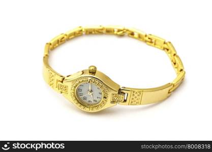 Golden wrist watch isolated on white background