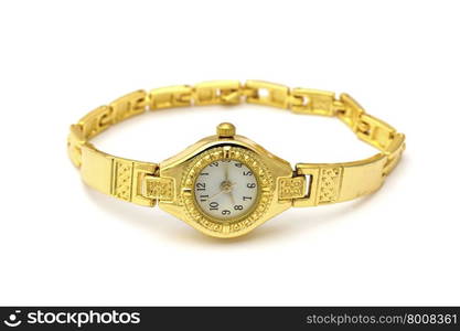 Golden wrist watch isolated on white background