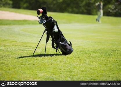 Golf bag on a golf course