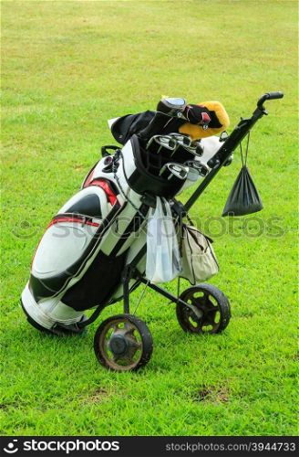 Golf Bag On Green Field