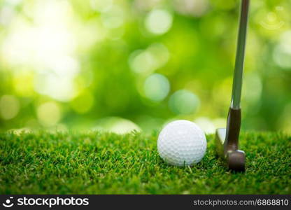 golf ball and putter on green