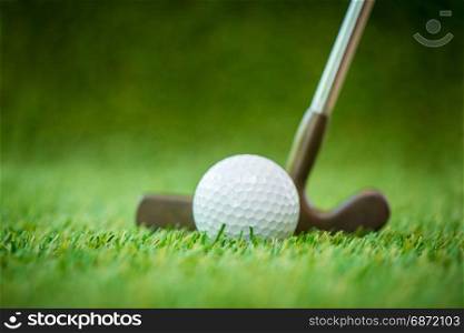 golf ball and putter on green