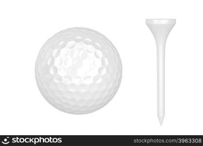Golf ball and tee isolated on white background
