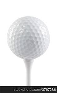 golf ball on a stand isolated on white background macro
