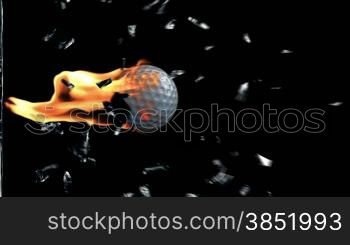 Golf Ball on fire breaking glass