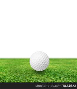Golf ball on grass and white background