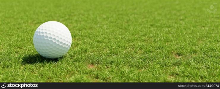 Golf ball on grass in fairway green background. Sport and athletic concept. 3D illustration rendering
