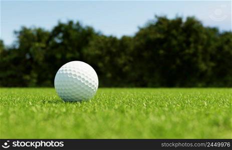 Golf ball on grass in fairway green background. Sport and athletic concept. 3D illustration rendering