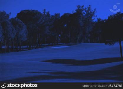 golf course. golf course landscape at beautiful fresh morning sunrise duo tone