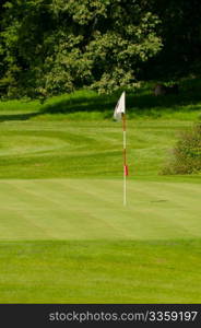 Golf Course in Forest - Golf Green With Flag