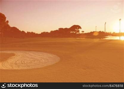 golf course landscape at beautiful sunset. golf course on sunset