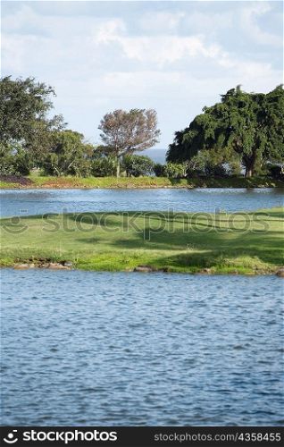Golf course near a lake