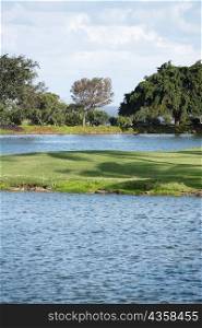 Golf course near a lake