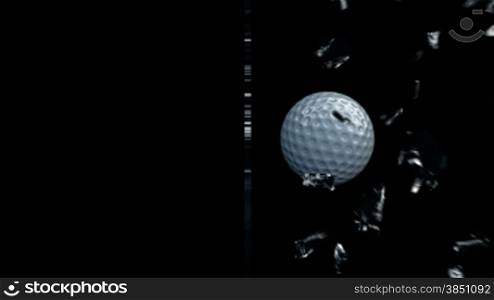GolfBall breaking glass, side view, Alpha