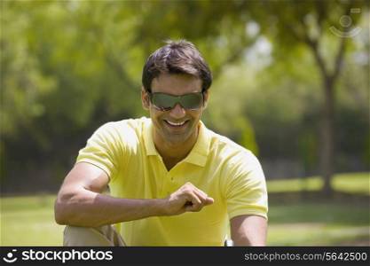 Golfer smiling