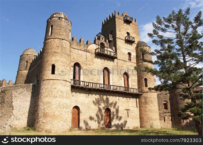 GONDAR, ETHIOPIA - NOVEMBER 26, 2014: Ruins of the palaces of Gondar on November 26, 2014 in Ethiopia, Africa.