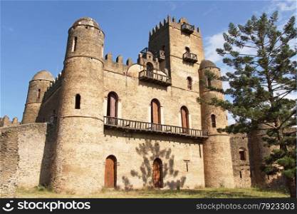 GONDAR, ETHIOPIA - NOVEMBER 26, 2014: Ruins of the palaces of Gondar on November 26, 2014 in Ethiopia, Africa.