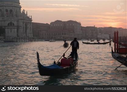 Gondola in the Grand Channel near Basilica Santa Maria della Salute in Dorsoduro, Venice&#xA;