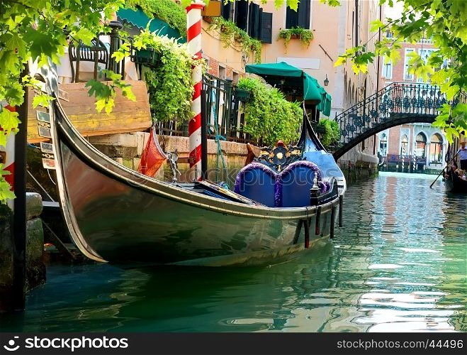 Gondola on Venetian street close up, Italy