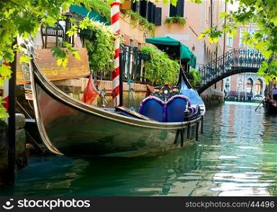 Gondola on Venetian street close up, Italy