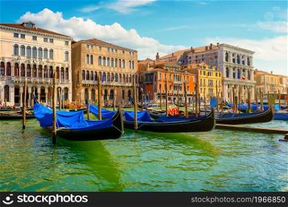 Gondolas along the Grand Canal in Venice, Italy