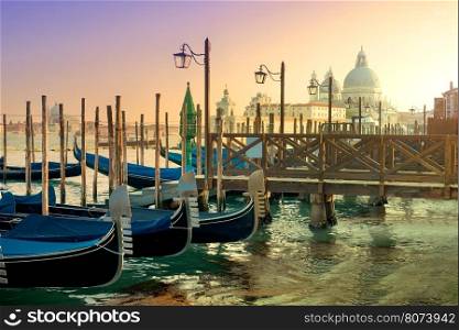 Gondolas and basilica Santa Maria della Salute in Venice, Italy