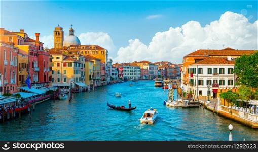 Gondolas and Grand Canal in Venice, Italy. Gondolas and Grand Canal