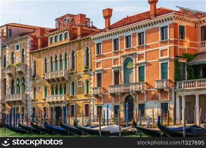 Gondolas and palaces of beautiful Venice, Italy.