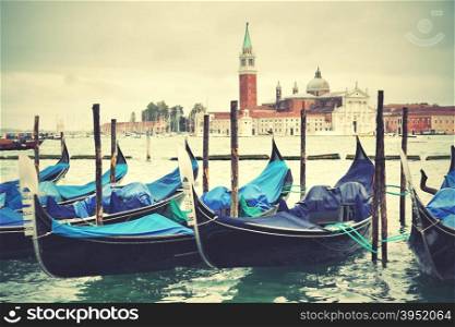 Gondolas and San Giorgio Maggiore church in the background, Venice, Italy