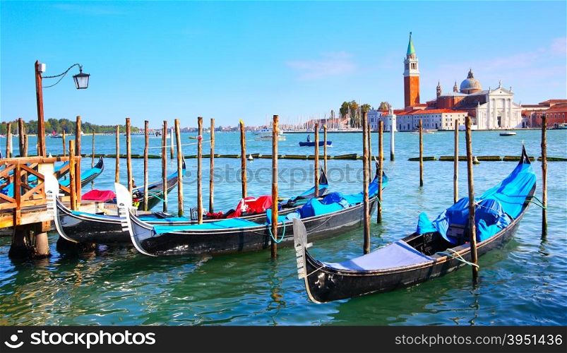 Gondolas and San Giorgio Maggiore church, Venice, Italy