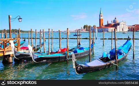 Gondolas and San Giorgio Maggiore church, Venice, Italy