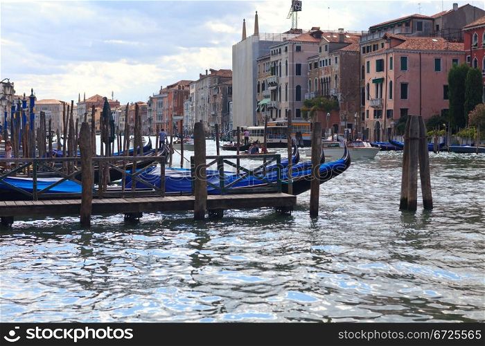 Gondolas at main canal in Venice. Italy. Europe.