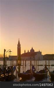 Gondolas at Venice Italy on sunrise