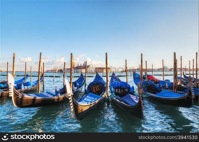 Gondolas floating in the Grand Canal, Venice, Italy