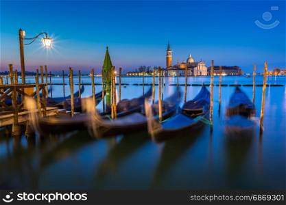 Gondolas, Grand Canal and San Giorgio Maggiore Church at Dawn, Venice, Italy