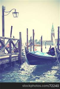 Gondolas in Venice, Italy. Retro style image