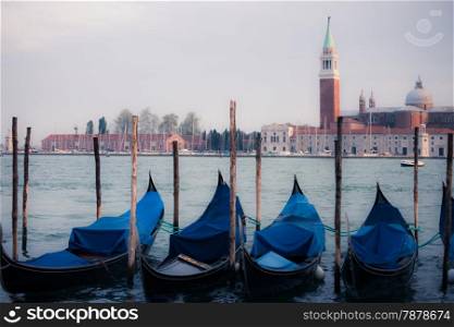 Gondolas on the waves. Venice, Italy