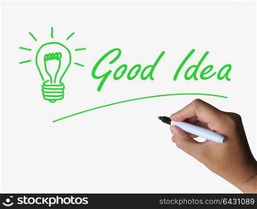 Good Idea and Lightbulb Indicating Bright Ideas and Concepts