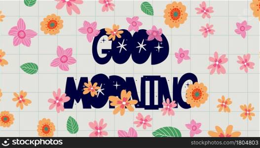 Good morning lettering. Modern calligraphy with hand drawn curly frame in vintage style. Good morning Animated hand drawn lettering 4k footage. Motion graphic with Flowers