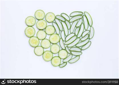 Good skin care and healthy with natural ingredients aloe vera and cucumbers isolated on white background.