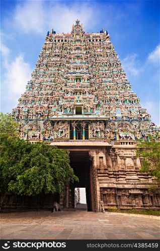 Gopuram of Meenakshi Temple in Madurai, India