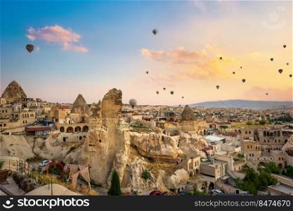Goreme, small town with ancient caves in mountains of Turkey