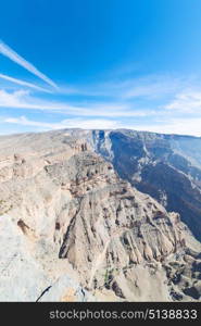 gorge and canyon the deep cloudy sky in oman the old mountain